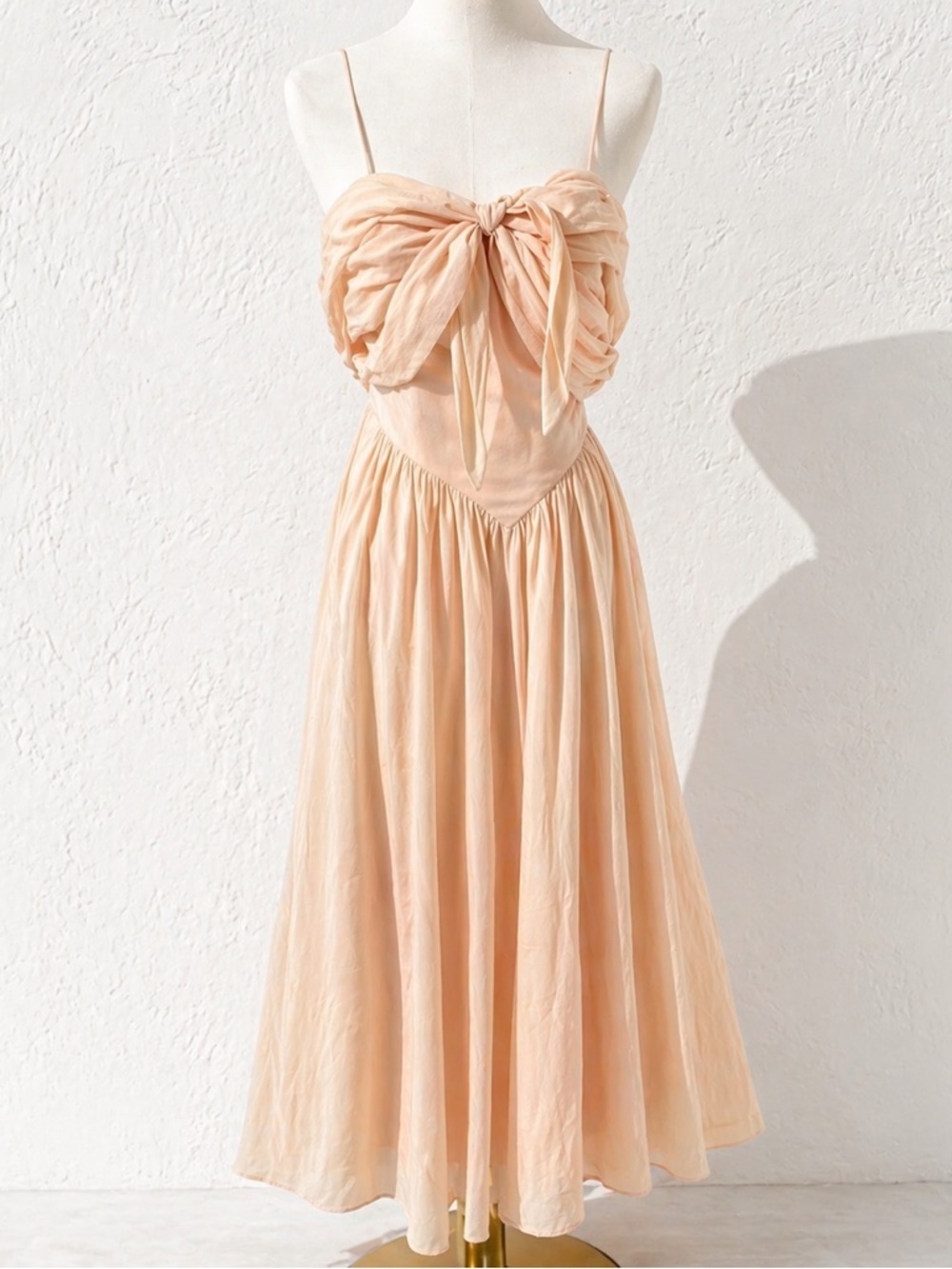 Peach Chiffon Drop Waist Tie-Front Midi Dress – Romantic Fairycore S